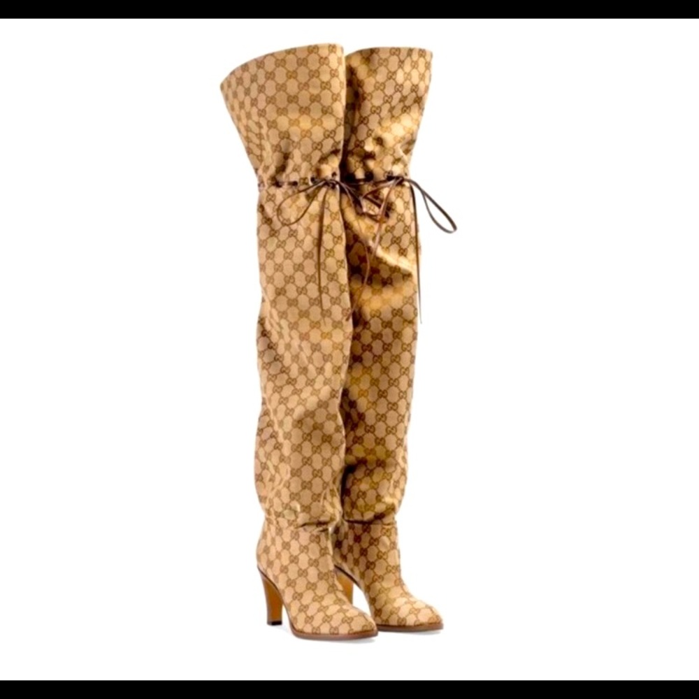 Gucci Original GG Supreme Monogram Canvas Over-The-Knee boots, size 37.5